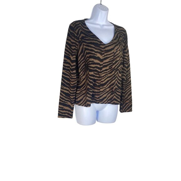 Sanctuary Womens Tiger Stripes Animal Print V-neck Shirt Size Small - Picture 4 of 9